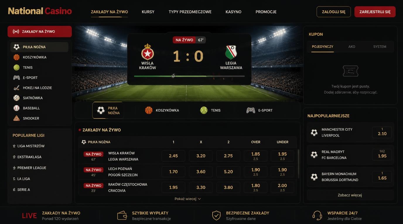 Interfejs live bettingu z wieloma rynkami sportowymi