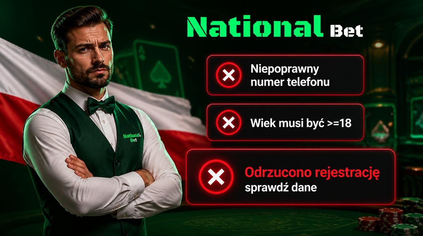 Ekran błędu rejestracji z informacją o przyczynach